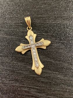 Two Tone Solid 14K Gold Cross Pendant