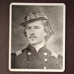 Civil War Union Elmer Ephraim Ellsworth U.S. Zouave Cadets Clerk Law Student Glossy Knowledge Card Vintage Collectible Black White Photo