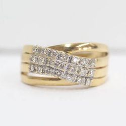10K Yellow Gold Diamond Bypass Cluster Ring (Size 9) 0.21 CTW