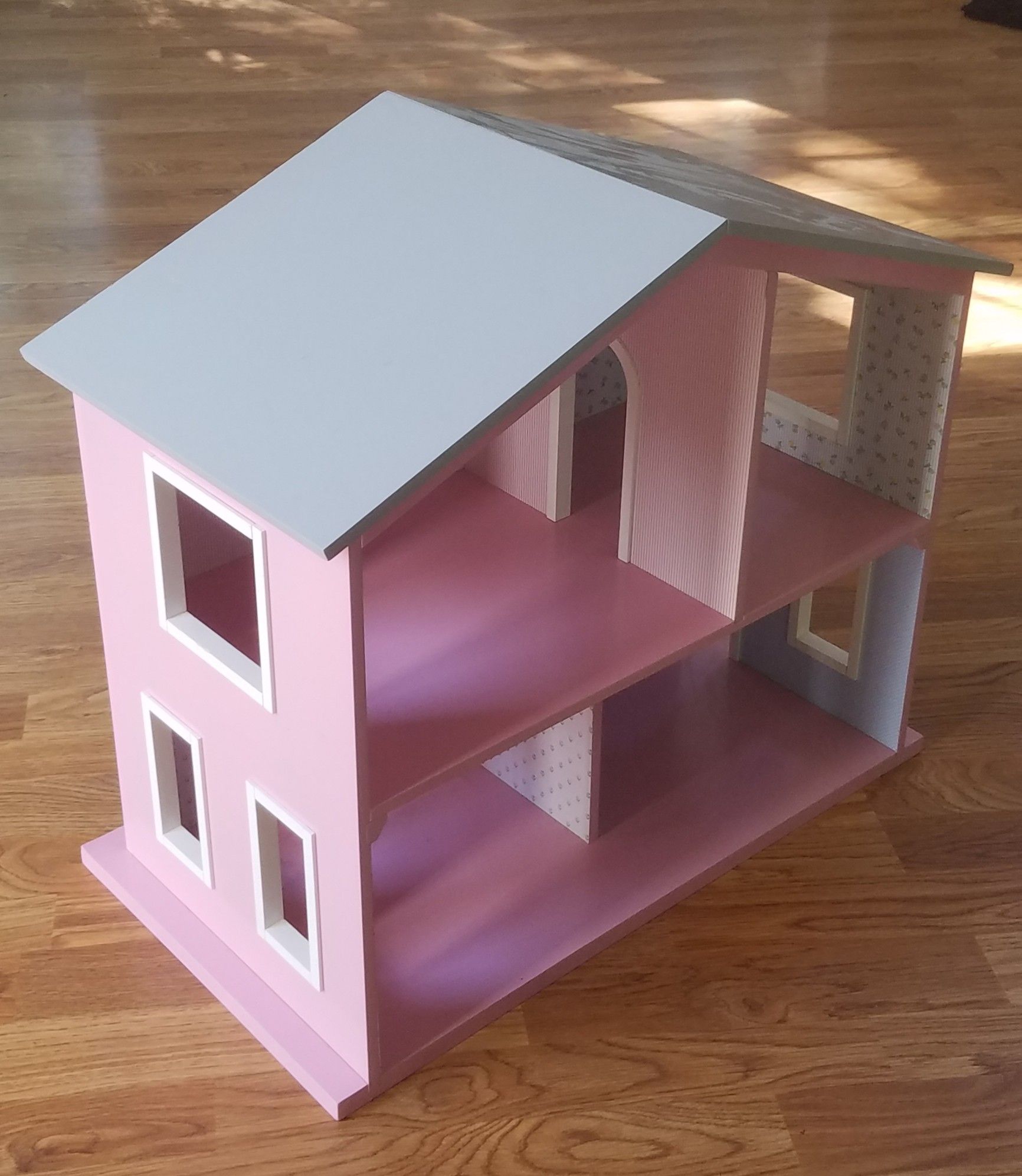 Wooden Doll House, pink and white