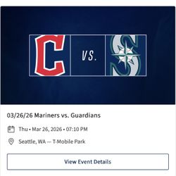 Opening Day Mariners vs Guardians (Section 143, Row 13!)