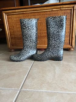 Boots, size 6 , ladies, cheetah pattern  rain boots