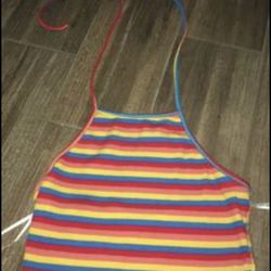 Rainbow Striped Halter Crop Top Size Medium 