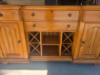Pine Wood Sideboard Buffet with Wine Rack