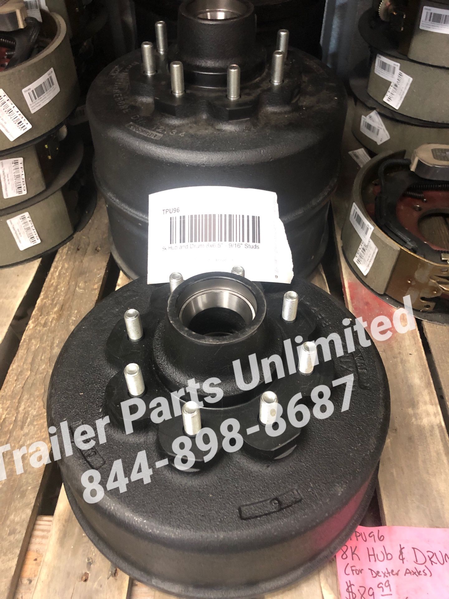 Dexter axle 8k Hub and Drum 8x6.5" 9/16" studs ez lube grease 8 on 6.