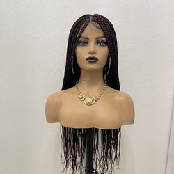 New! 36” Full Lace, Silk Base, 1B/99j Synthetic Braided Wig can be worn Glueless has combs and adjustable strap with extra band for better fit The ent