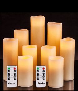 Flameless LED Candles Set of 9 Ivory Real Wax Pillar Lights with Remote brand new with box