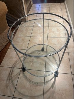 Modern glass rolling side table/ bar cart