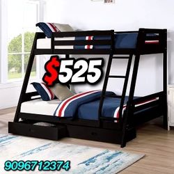 Twin Full Black Bunkbed With Ortho Mattress Included 
