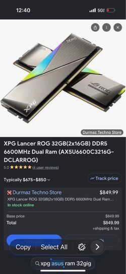 XPG Lancer ROG 32GB(2x16GB) DDR5 6600MHz Dual Ram (AX5U6600C3216G-DCLARROG)