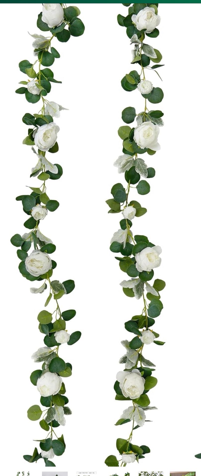 New White Artificial Rose Garlands Rose Vines Leaves Banners Hanging Floral Garland Fake Rose Flower Vine for Wedding Arch Ceremony Home Garden Outdoo