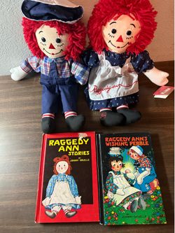 80th & 85th Anniversary Birthday Raggedy Ann & Andy With Tags Hasbro + 2 books 1961
