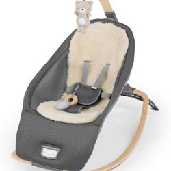 Brand New In The Box- Ingenuity Every Season 2-in-1 Baby Rocker & Seat - Cooling and Warming Fabrics, Detachable Sustainable Wooden Activity Bar, Musi