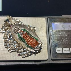 925 Silver From Italy Diamond Cut Curb Chain With Virgin Mary Pendant