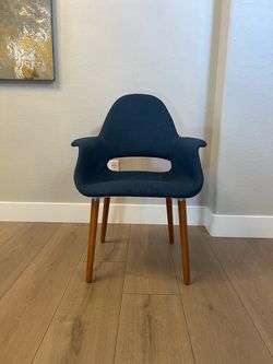 Navy Blue Denim Mid-Century Modern Organic Accent Chair