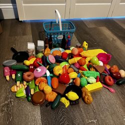 Lot of Pretend Play Food & Small Walmart Grocery Basket