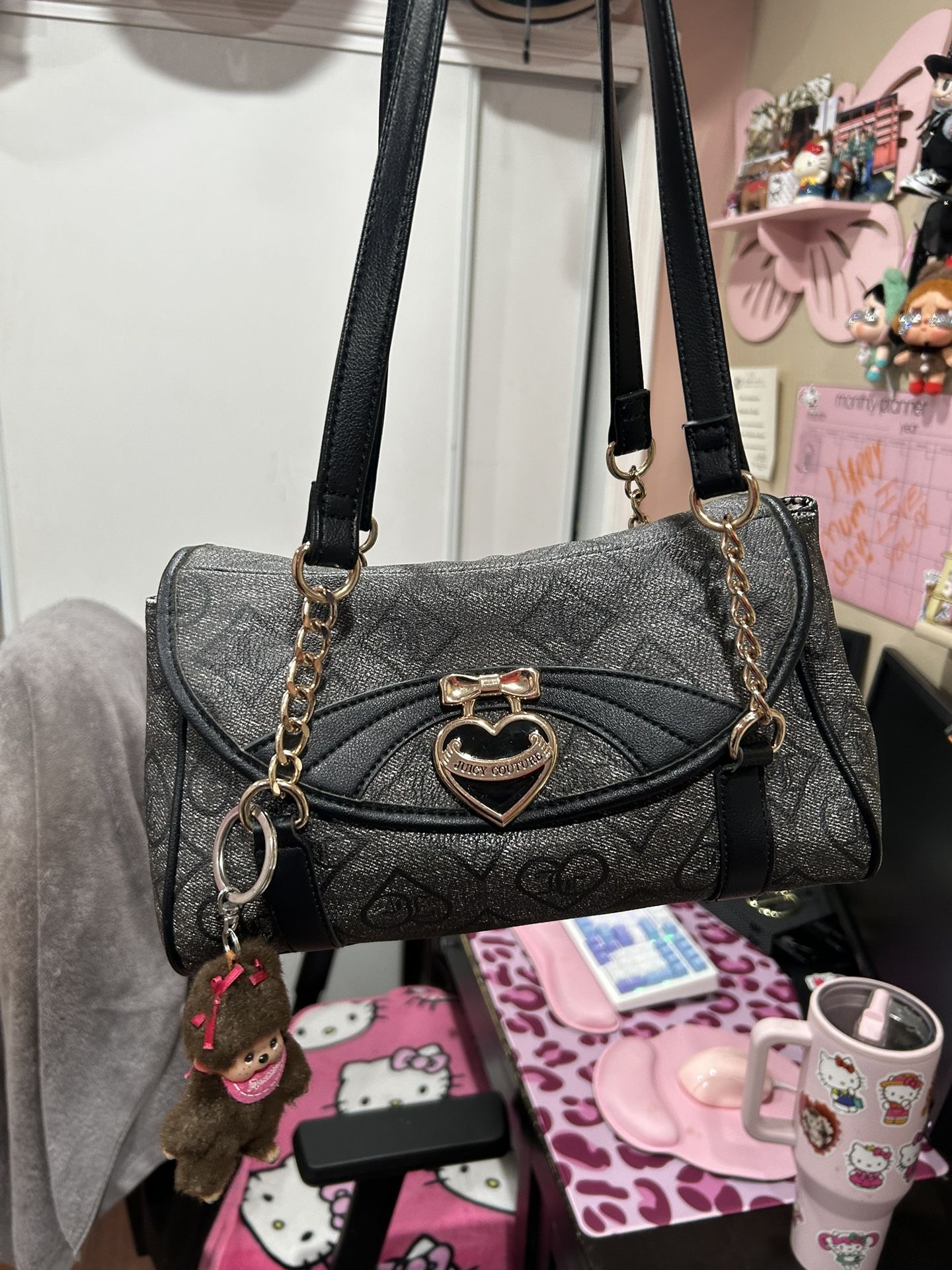 Black Juicy Purse With Monchichi Charm