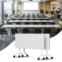 New in the box 2 Pack Conference Table,Folding Conference Room Tables with Wheels,47.2 Inch Meeting Table Flip Top Mobile Training Table,Modern Semina