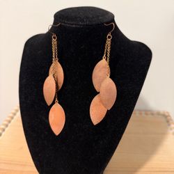 $5 QUICK SALE: Vintage Brushed Copper Cascade Leaf Dangle Earrings