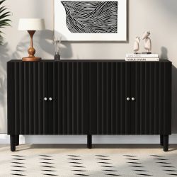 Elegant Four-Door Sideboard with Wavy Pattern Doors, Cylindrical Legs, and Sleek Metal Handles, Adjustable, Suitable for Study, Entryway and Living Ro