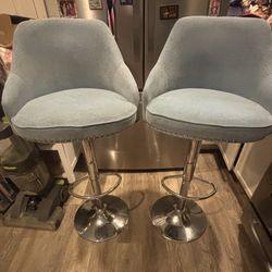 Blue Tufted Adjustable Height Bar Stools 