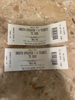 Pair of tickets to see Sade Tribute band at the music box on August 16