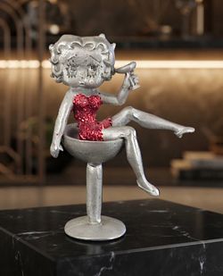 Vintage Betty Boop Pewter Figurine – Sitting in Martini Glass with Red Glitter Dress