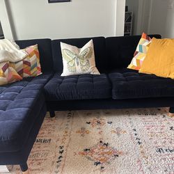 Ikea Blue Velvet Couch w/chaise And Cushions