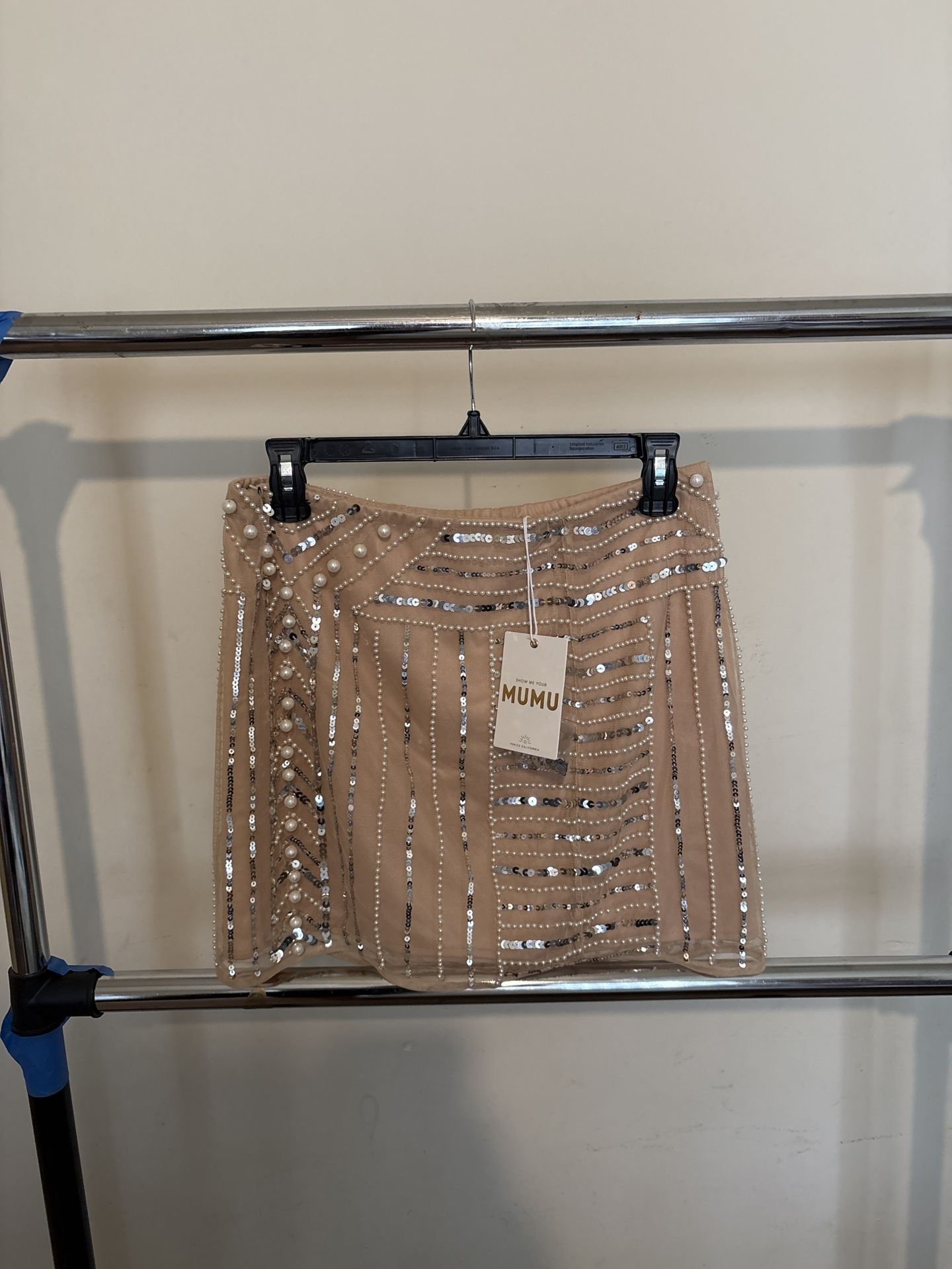 Show Me Your Mumu Pearl & Sequin Skirt – Nude – BNWT