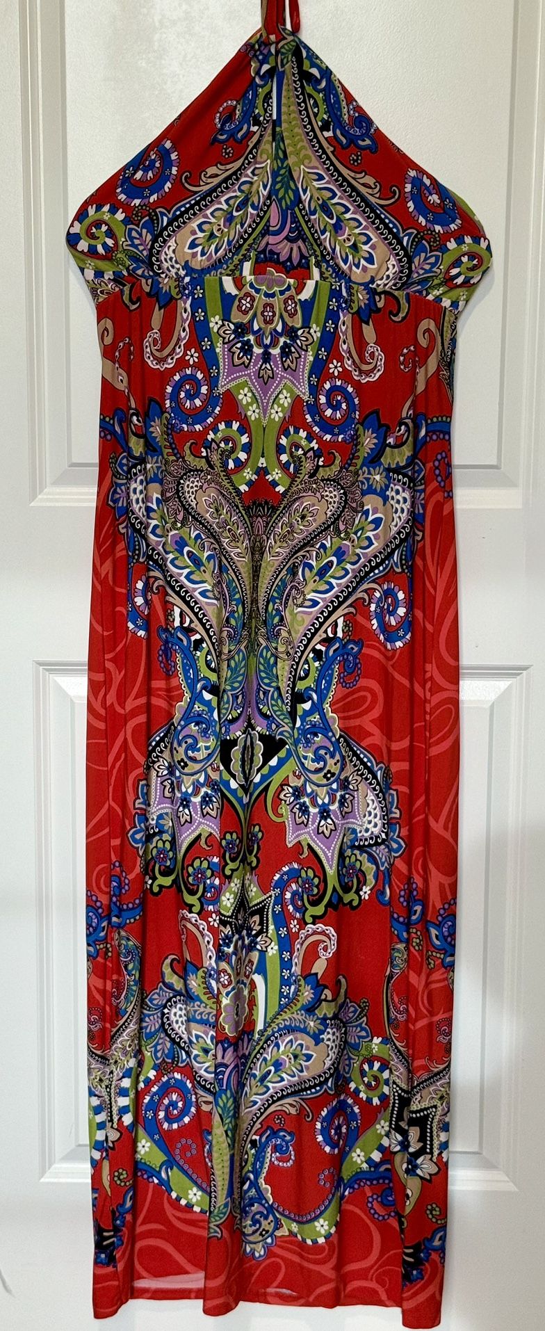 Red Paisley Print Halter Maxi Dress – Size L