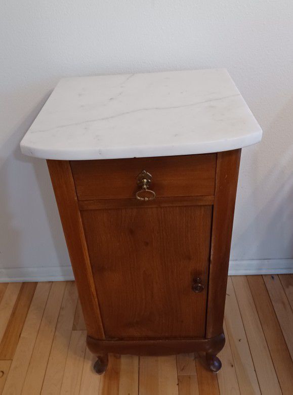 Walnut & Marble End Table Nightstand