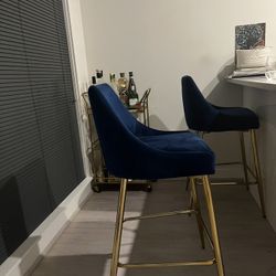 Navy blue and gold bar stools