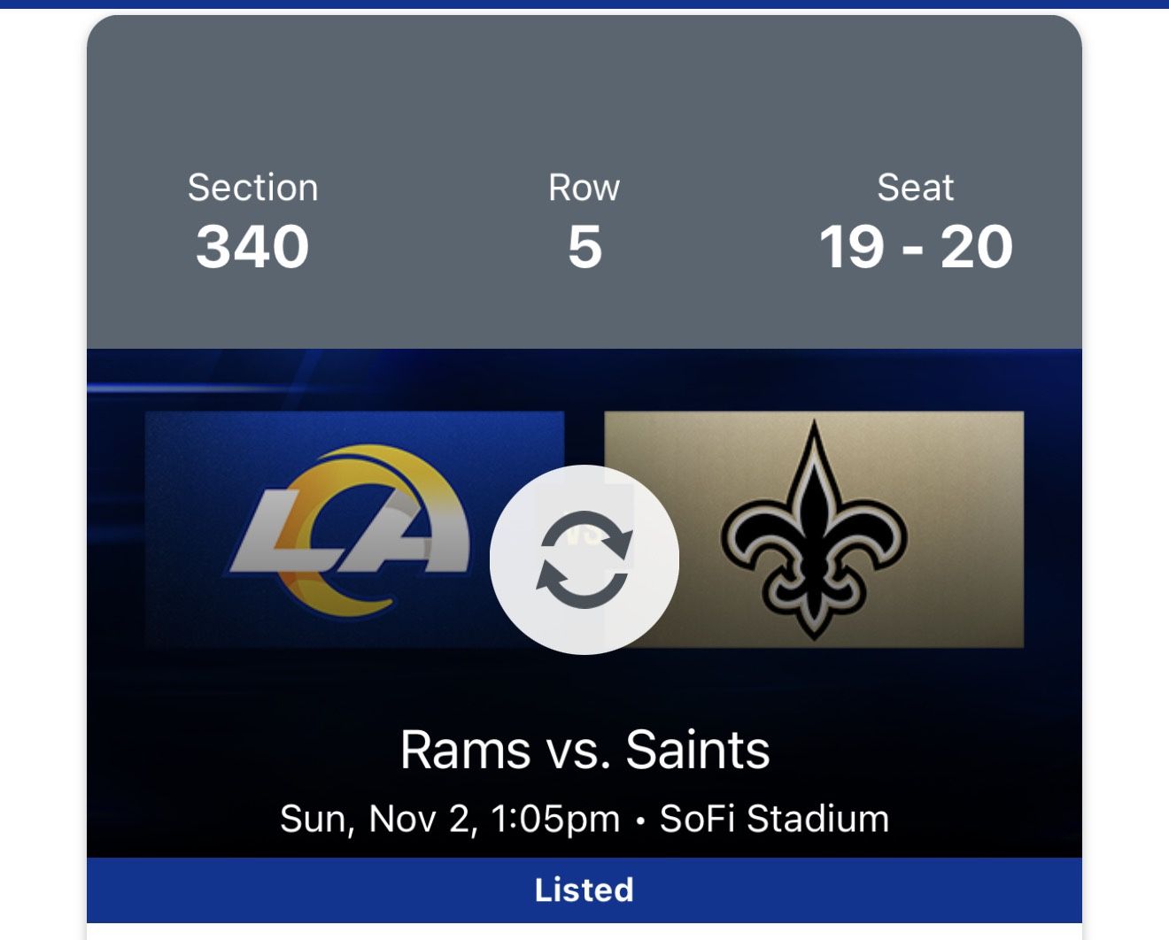 2tickets Rams Vs Saints 11/2 1:05pm