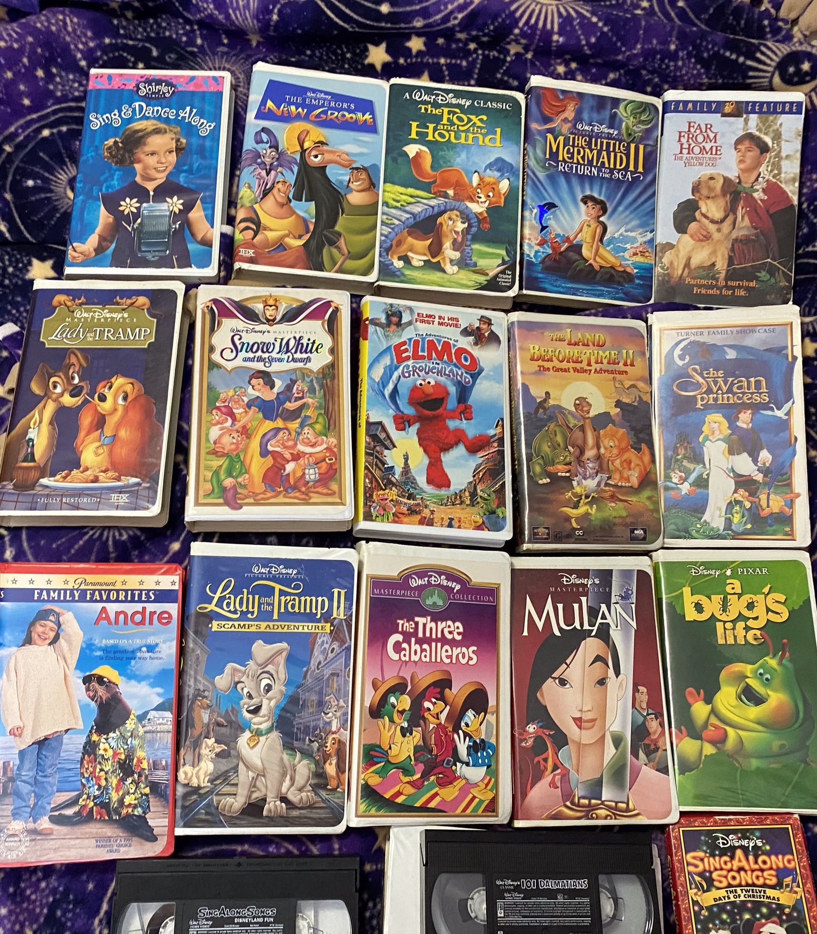 VHS movies 18 total, some Disney,