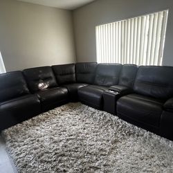 Dark Brown Faux Leather Sectional Couch