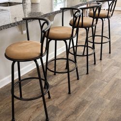 New Set Of 4 Homy Casa Brown Swivel Counter Height/Bar Height Stools with Cushioned Seat -For Kitchen Islands and Home Bars