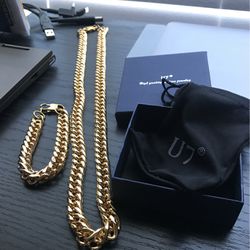 Cuban Link Chain And Braclet Set