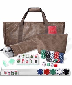 Brand new in the box- American Mahjong Set,166 Premium Tiles with 4 Aluminum Alloy Racks Travel-Friendly Brown Leather Bag & Full Accessories, Perfect