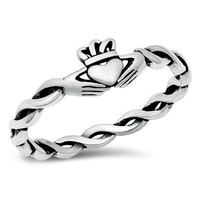 Rope Knot Traditional Irish Celtic Claddagh Ring Solid 925 Sterling Silver Twisted Celtic Knot Promise Ring Girls Womens