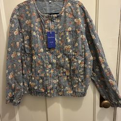 Denim Floral Jacket-Size L