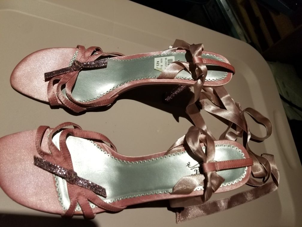 Pink Metallic Wrap Around Heels Size 8.5