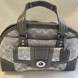 Coach Hamptons Signature Jacquard Satchel Gray/Silver