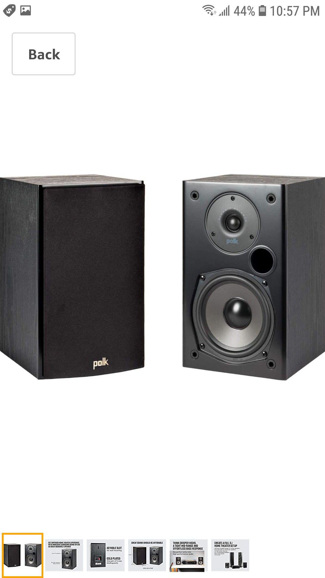 Polk Audio T15 100 Watt Home Theater Bookshelf Speakers – Hi-Res Audio with Deep Bass Response | Dolby and DTS Surround |Pair, Black