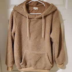 Tan Sherpa "Teddy Bear" Hoodie (Women's L)