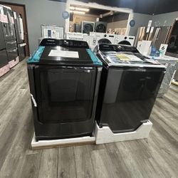 Samsung - 5.4 Cu Ft Extra Large Capacity Top Load Washer With Agitator & 7.4 Cu Ft Gas Dryer Set With Steam In Brushed Black 