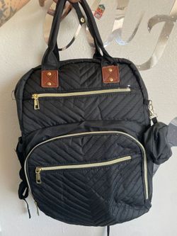 Black Quilted Backpack with Gold Zippers