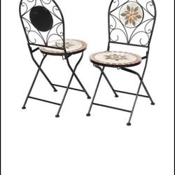 Mosaic Chair Outdoor Garden Furniture ,2 Foldable Chairs, Metal Frame and Ceramic Tiles（NEW）