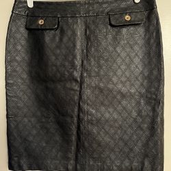 Women’s Authentic Textured Leather Midi W/ Detailing Gold Tone Buttons Skirt Black Sz: 14