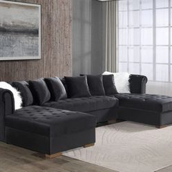 Ariana Velvet Black Double Chaise Sectional

