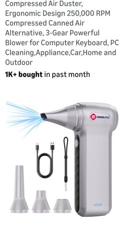 Compressed Air Duster, Ergonomic Design 250,000 RPM Compressed Canned Air Alternative